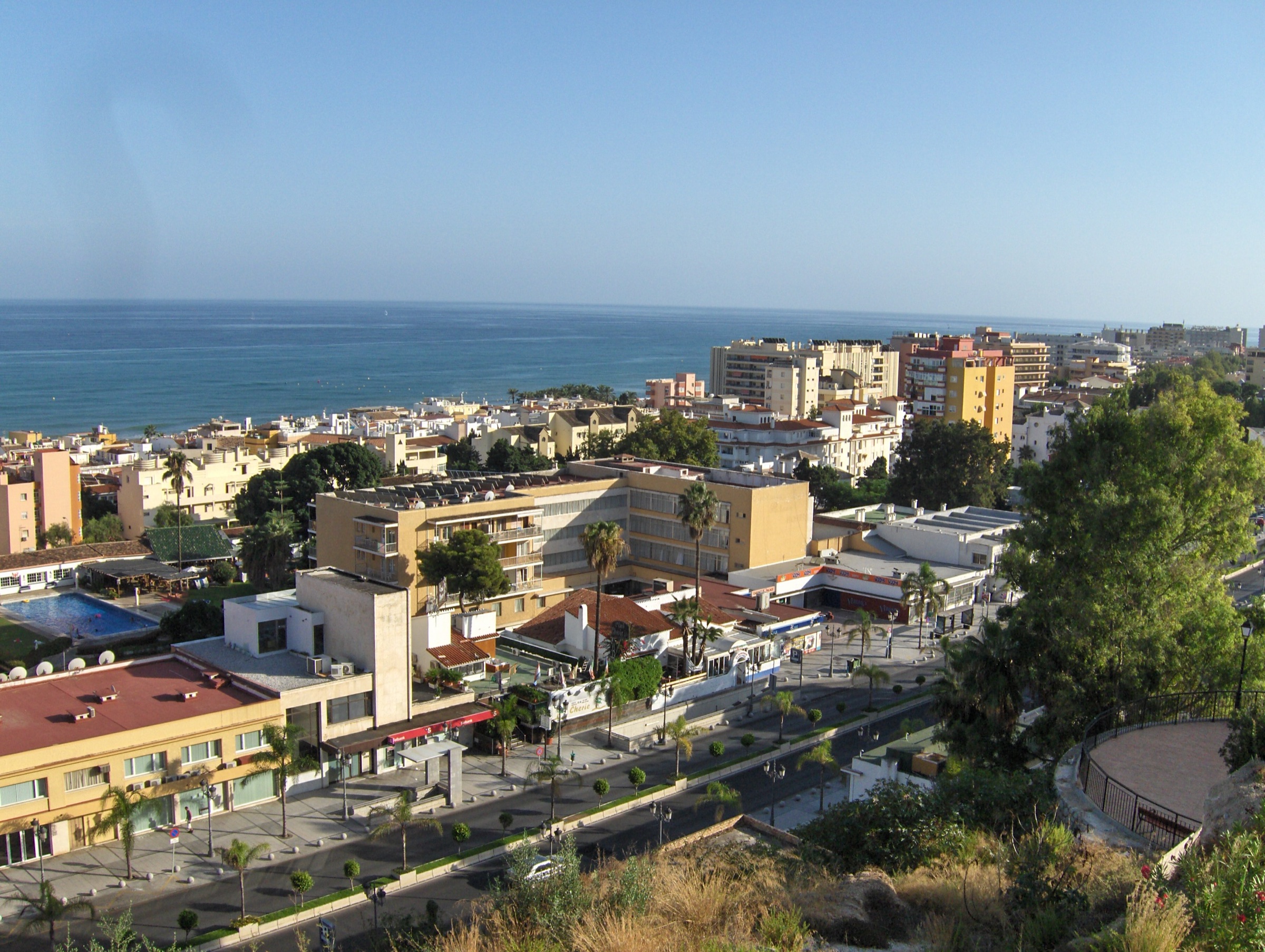 View over La Carihuela and the sea from Parque de la Batería in Torremolinos